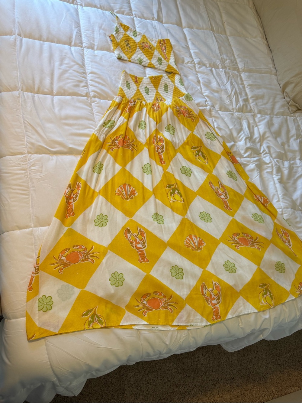 Sabo Skirt Yellow & White Nautical Shells One Strap Linen Dress - Picture 3 of 4